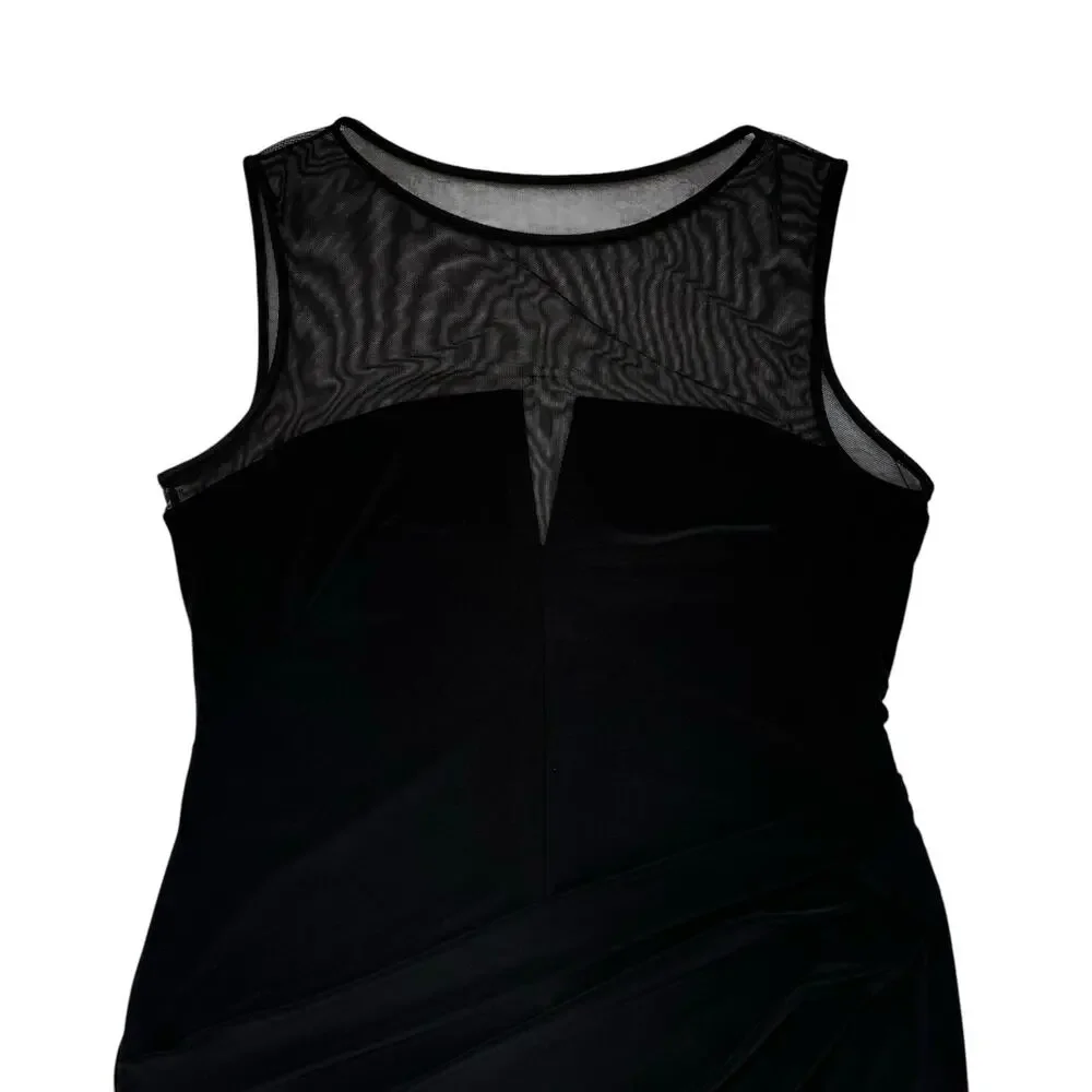 RALPH LAUREN LRL Mesh V-neck Black Jersey Knit Dress Sz 14 LBD Date Event Formal - Picture 6 of 11